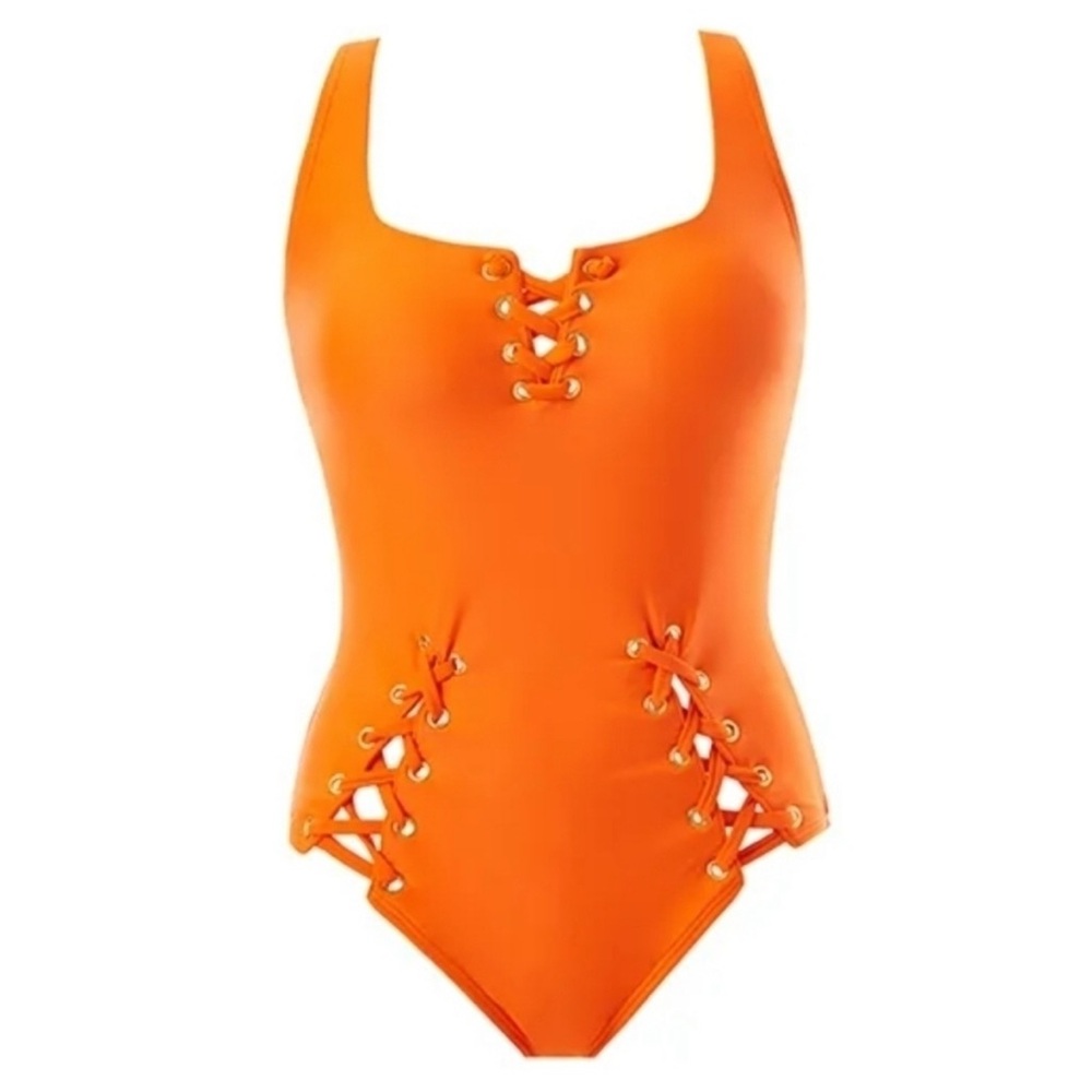 Orange Lace-Up Women's Swimsuit size 18